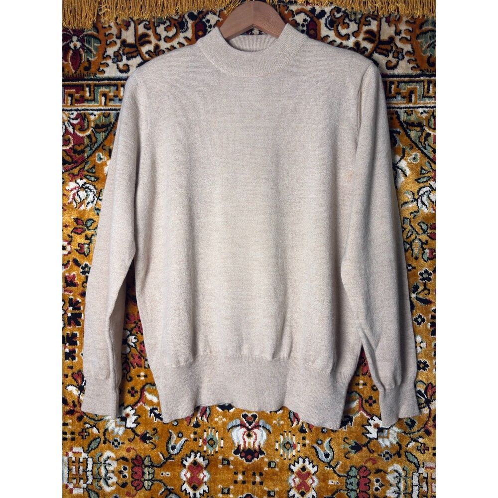 80s Vintage Cream 100% Wool Turtleneck Pullover Oversized XL
